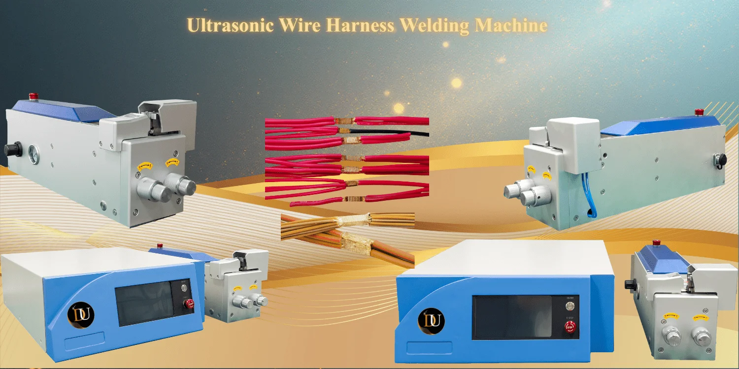 Ultrasonic wire harness welding machine welding copper wires in an industrial factory